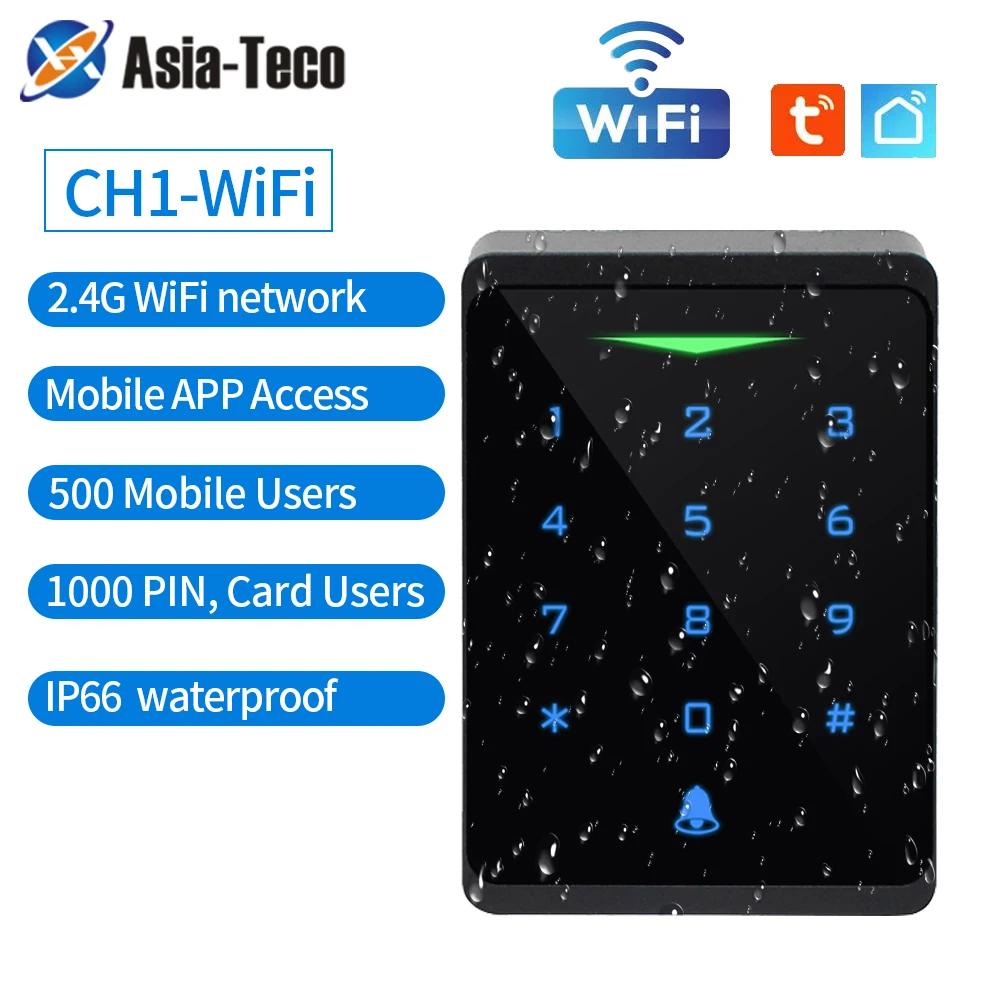 2.4G Wifi Tuya & Smartlife App Backlit Access Control Keypad IP66 Waterproof Standalone RFID 125kHZ EM Card Reader Wiegand 26Bit