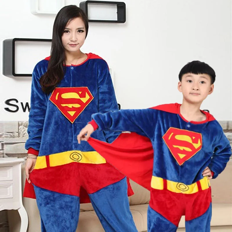Family Kigurumi Pajamas Blue Kigurumi With Cape Onesie Cosplay Costume Pajamas For Babies Kids and Adults