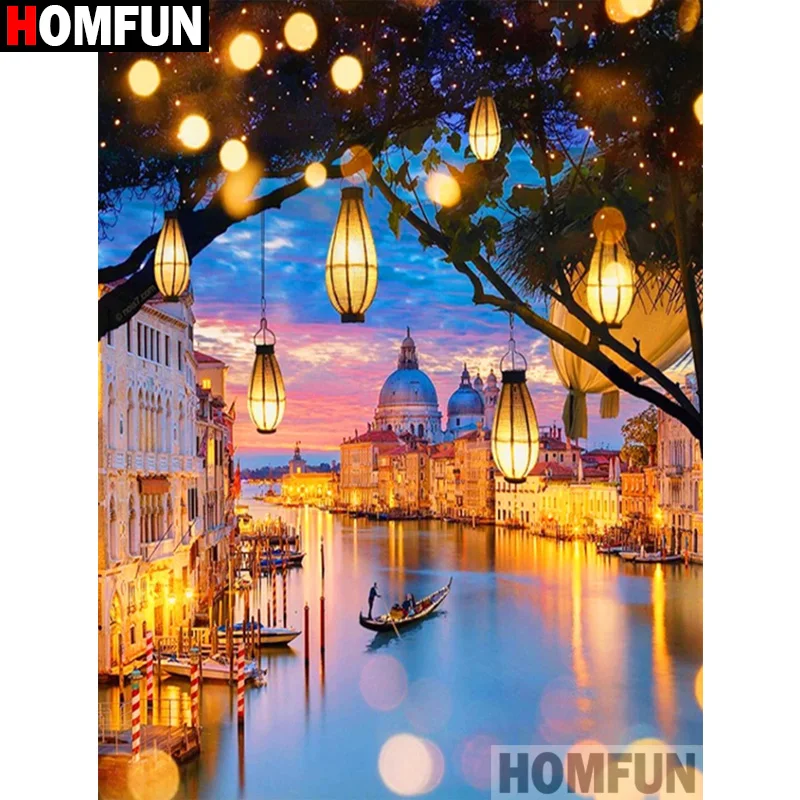 

HOMFUN 5D DIY Diamond Embroidery Full Display "Scenery Light Lake" Diamond Painting Square/Round Rhinestones Decor Art