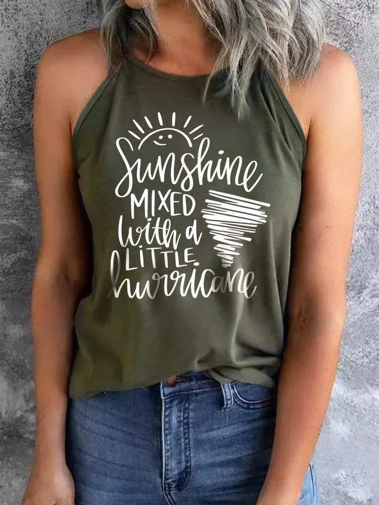

Summer Tank Camis Women Sunshine Mmixed With A Little Hurricane Halterneck Vest Sleeveless Tank Top Casual Tee Shirt Streetwear