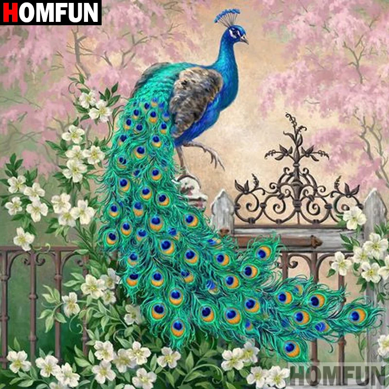 

Алмазная 5D картина HOMFUN «сделай сам», вышивка крестиком, «Павлин», домашний декор, инкрустация стразами, вышивка