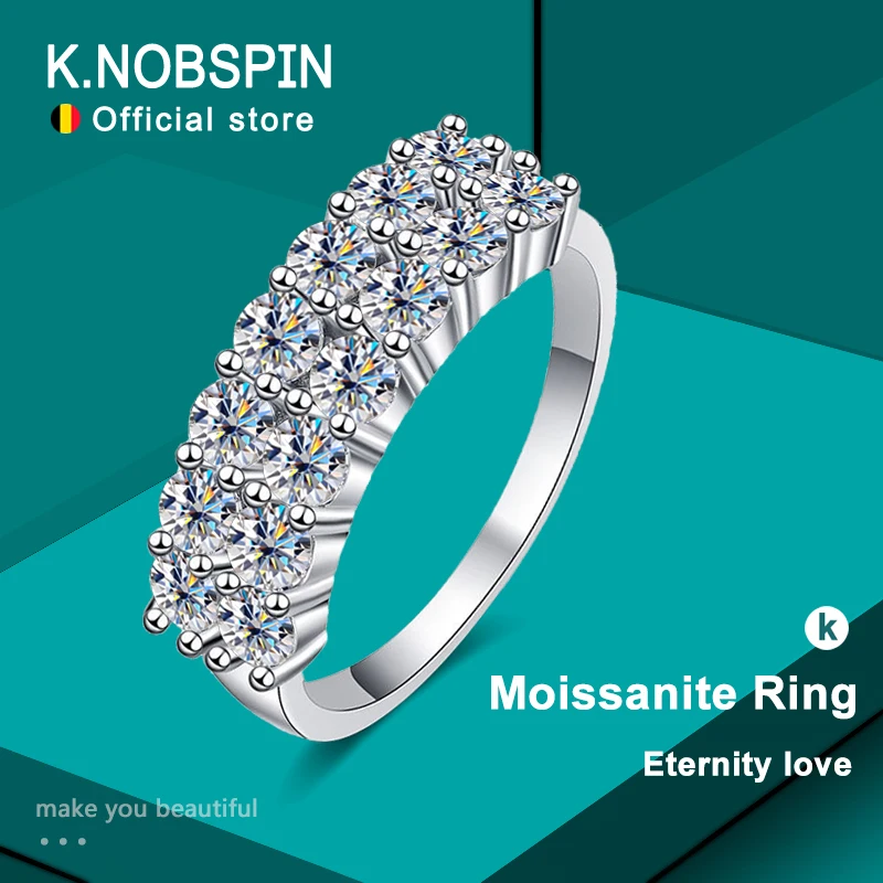 

KNOBSPIN D Color Moissanite Ring s925 Sterling Sliver Plated with White Gold Rings for Women Wedding Engagement Eternity Band