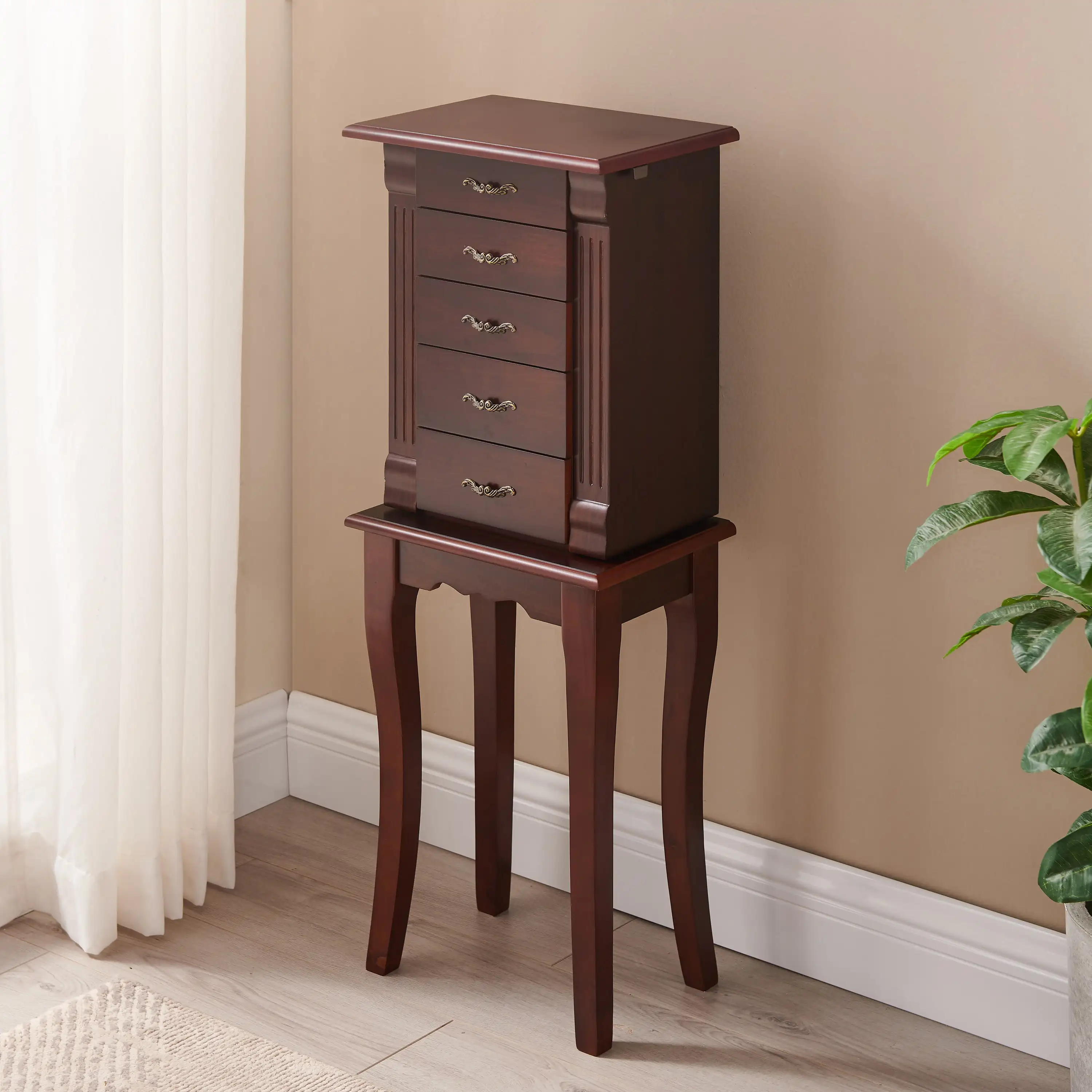

4-Drawer Jewelry Armoire, Espresso Finish with Black Felt Fabric