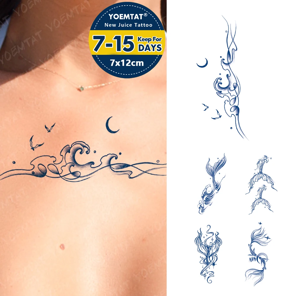

Semi-Permanent Harajuku Sea Waves Moon Waterproof Temporary Tattoo Stickers Juice Ink Lasting Tatoo Body Art Fake Tato Women Men