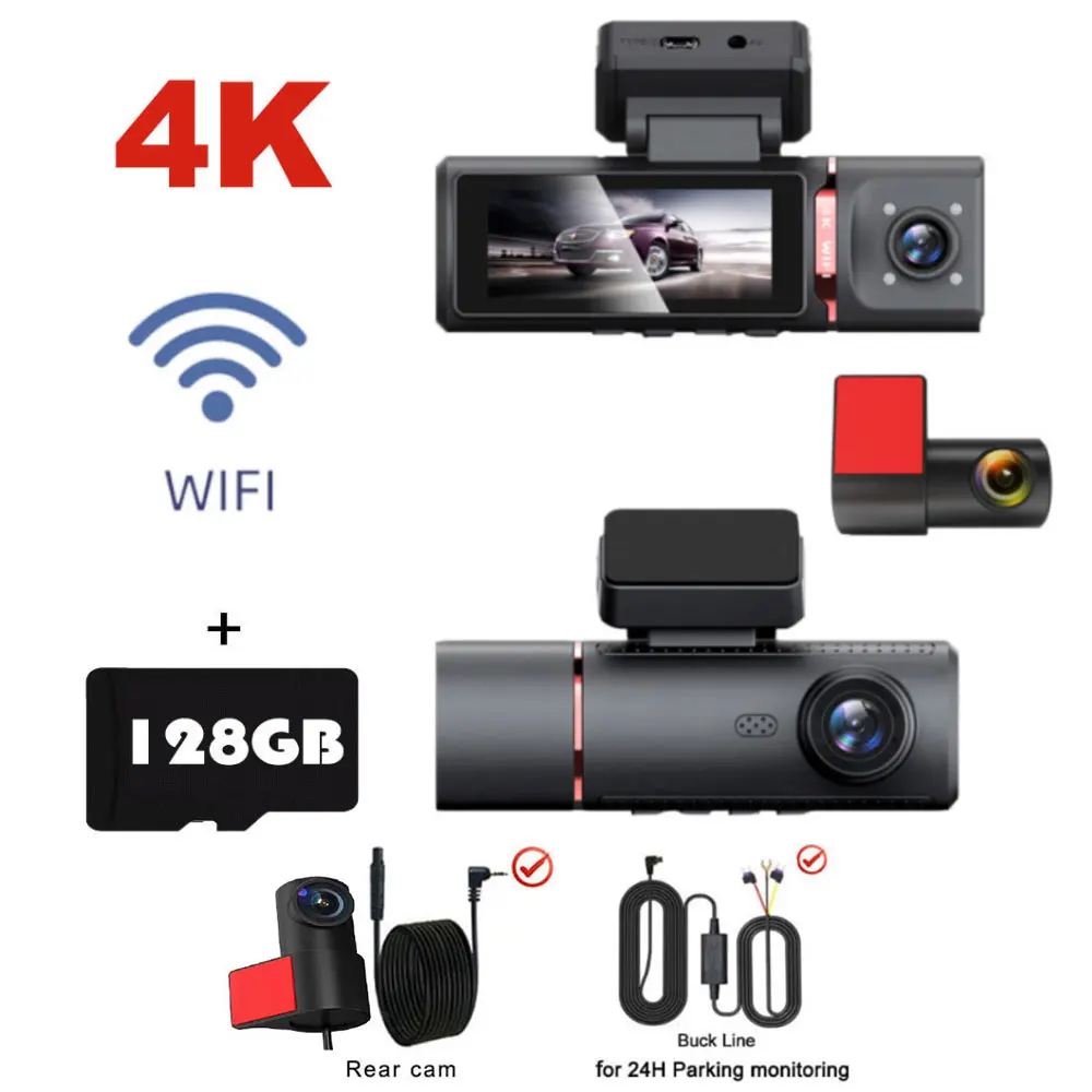 

3-канальный автомобильный видеорегистратор UHD 4K с 3 объективами внутри автомобиля, видеорегистратор, трехсторонняя камера, видеорегистратор, GPS-регистратор, видеорегистратор