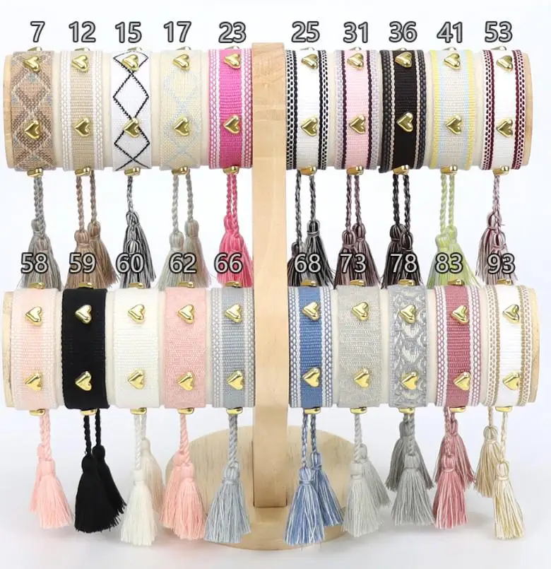 

Bohemia Heart Rivet Metal Bracelet For Women Polyester Fabric Handmade Braided Tassel Bracelet Fashion Jewelry Wholesale