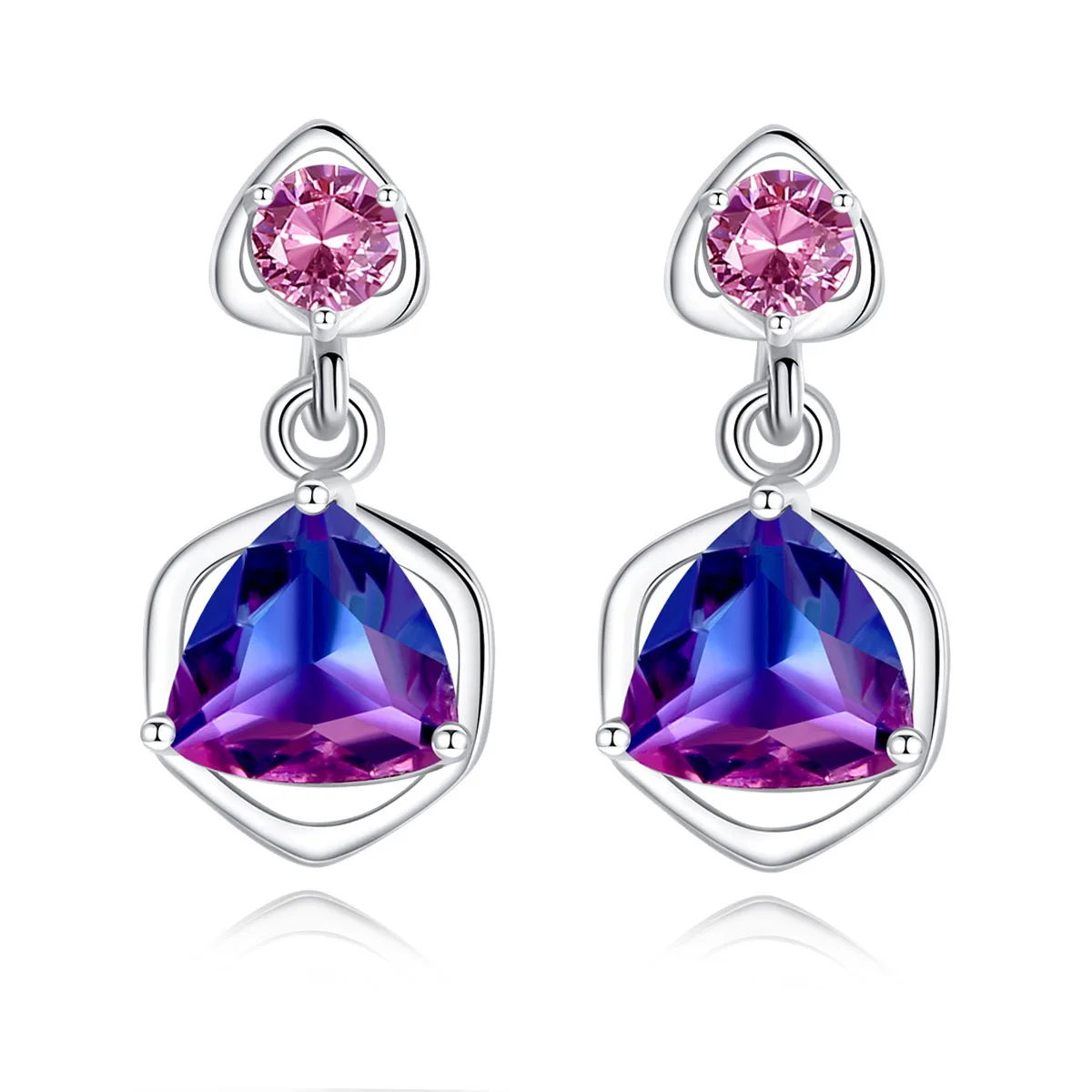 

925 sterling silver female Korean earrings micro-set rainbow stone elegant noblewoman high-class feeling earrings