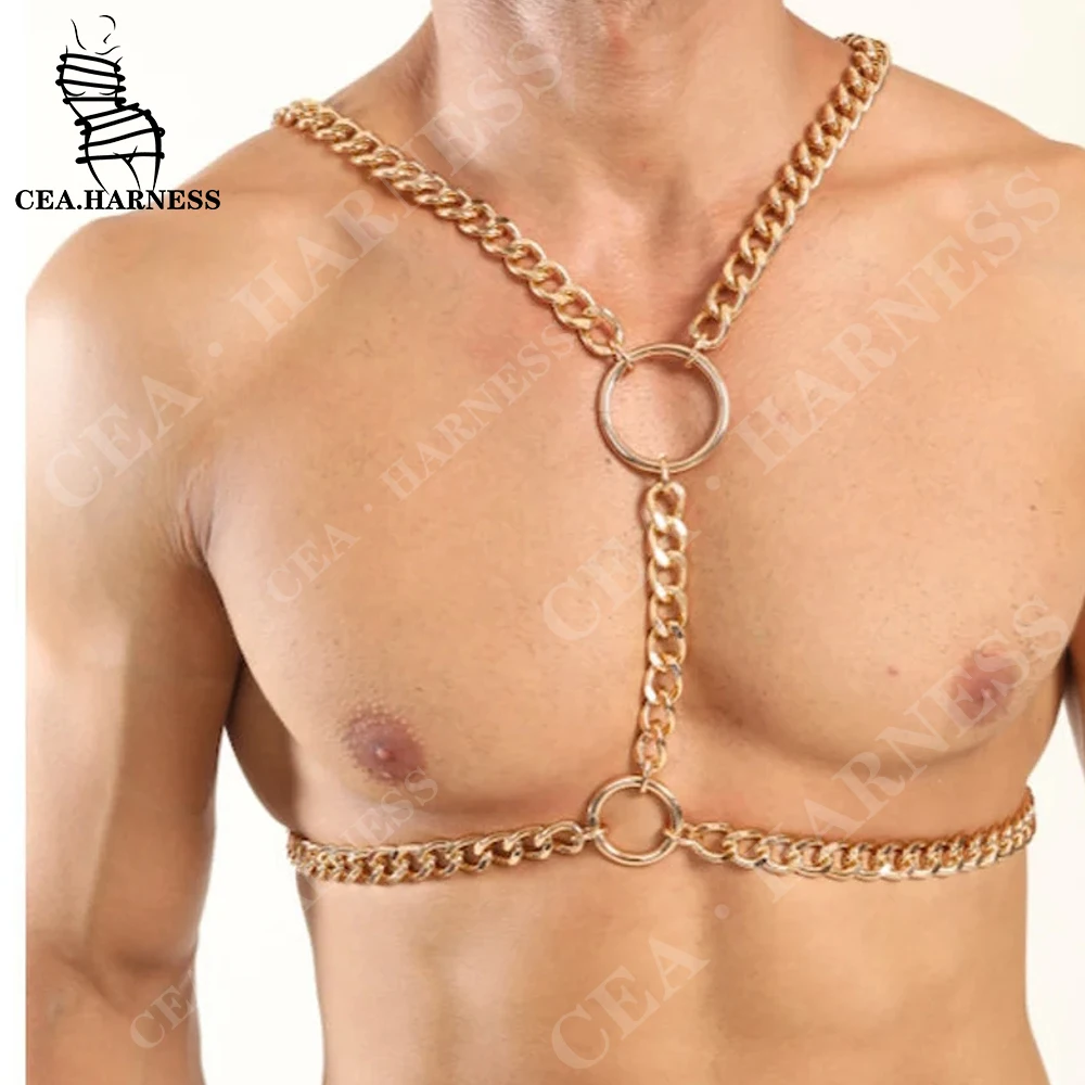 Соблазнительные мужские кожаные нагрудные ремни с цепочкой ювелирные изделия