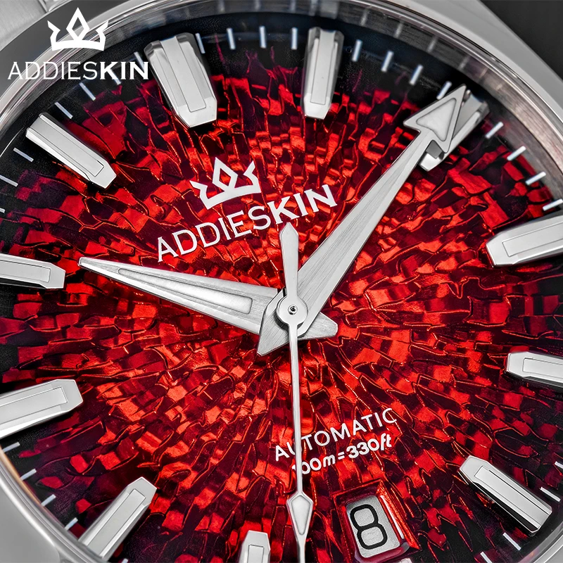 Фото Мужские автоматические часы ADDIESKIN K003 с красным циферблатом, 38 мм, ультратонкие, с японским механическим механизмом Miyota 9015, BGW9, суперлюминесцентные, для дайвинга №1