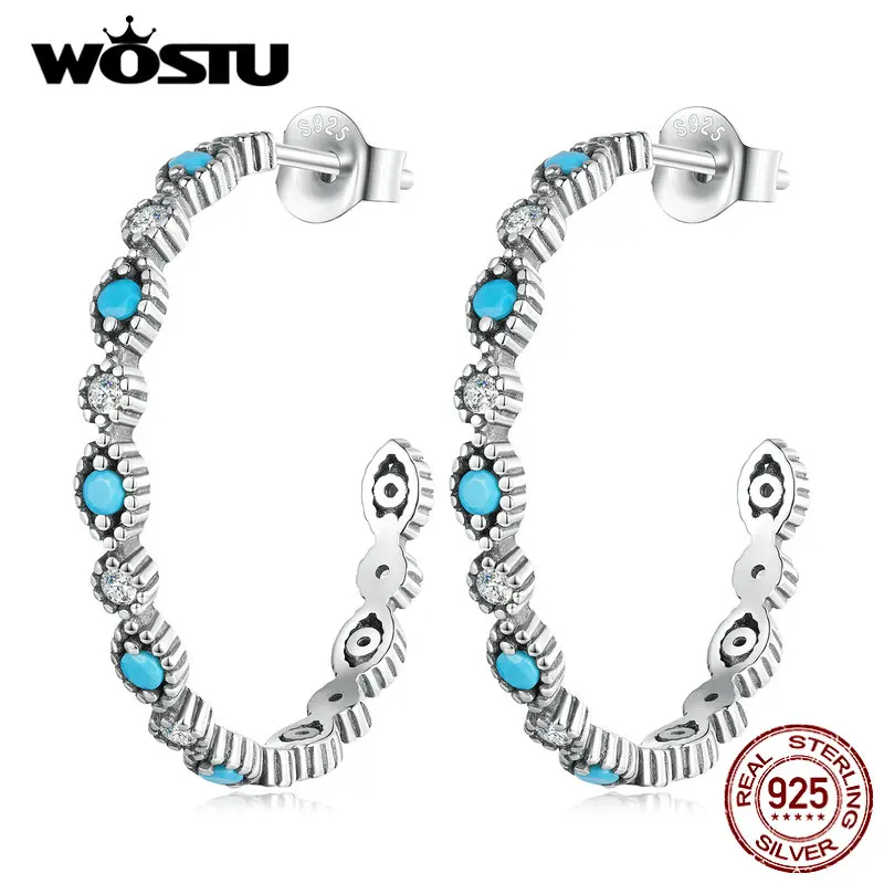 

WOSTU 925 Sterling Silver Devil's Eye Earrings with Turquoise Earrings Hoop for Women Wedding Party Engagement Gift Fine Jewelry