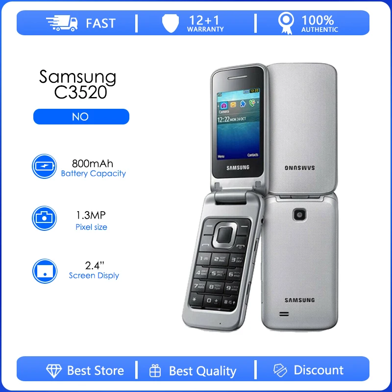 Samsung C3520 Refurbished-Original SAMSUNG C3520 100% Unlocked Mobile Phone English Russian Keyboard & One year warranty