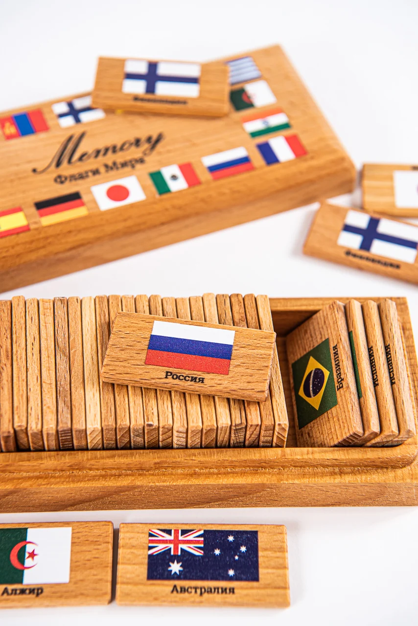 Мемори ZARTOY &quotФлаги мира&quot в деревянной коробочке |