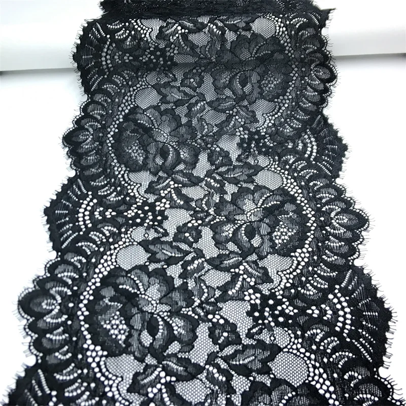 

Black Elastic Lace trim Floral Scalloped Eyelash Lace Fabrics DIY Lingerie Accessories Fabrics Stretch Chantilly Lace for Crafts