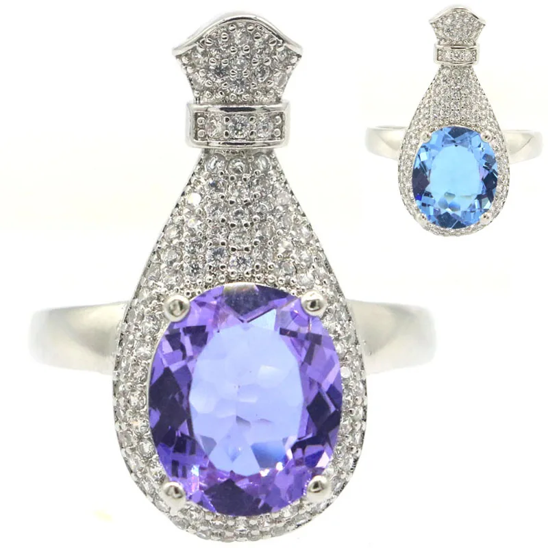 

27x13mm Delicate Fine Cut 4.9g Color Changing Alexandrite Topaz Women Engagement 925 Silver Ring Eye Catching