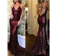 sexy wine red 2022 prom dresses backless mermaid shinny sequins v neck criss cross formal long evening gowns night party robe de