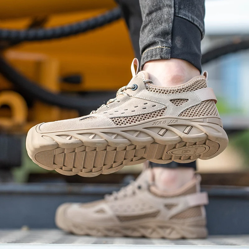 Men Safety Work Breathable Shoes Steel Toe Man Work Boots Mesh Upper Work Sneakers Puncture-Proof Lightweight Safety Shoes 2023