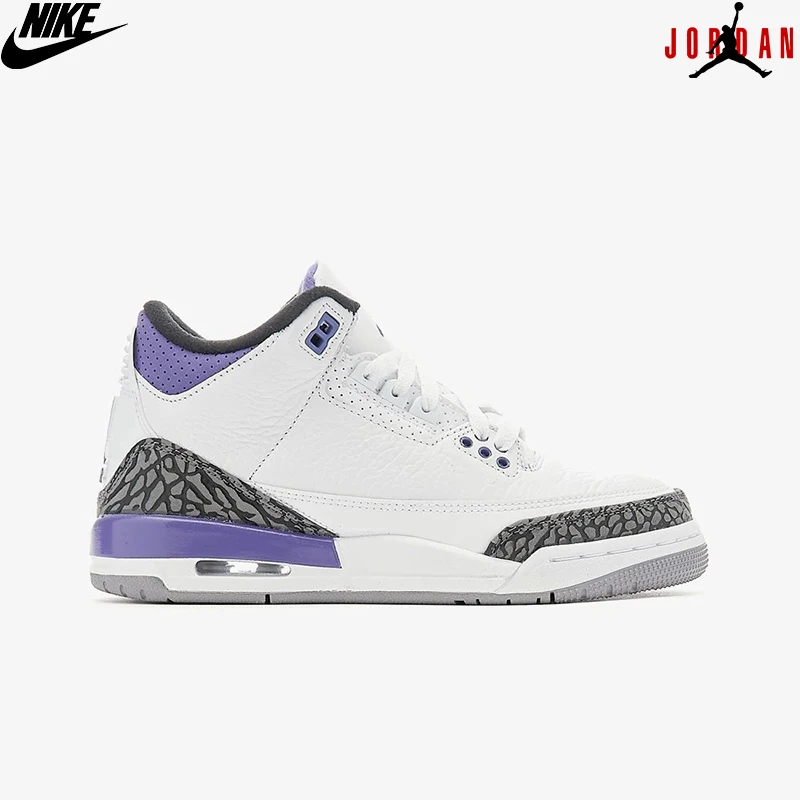 Оригинальный Nike Air Jordan 3 Ретро темные Ирисы (GS) для маленьких детей-Женская белая