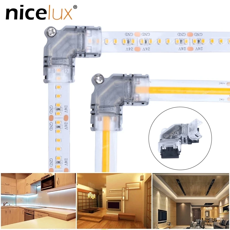 

5 PCS High Density 2/4pin L Shape LED Strip Connector for RGB Single Color 3528 5050 COB Strip Lights angle Connection Terminal