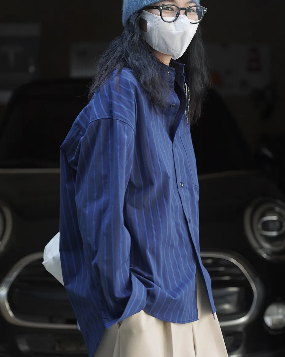 woman classic pretty oversized striped shirt