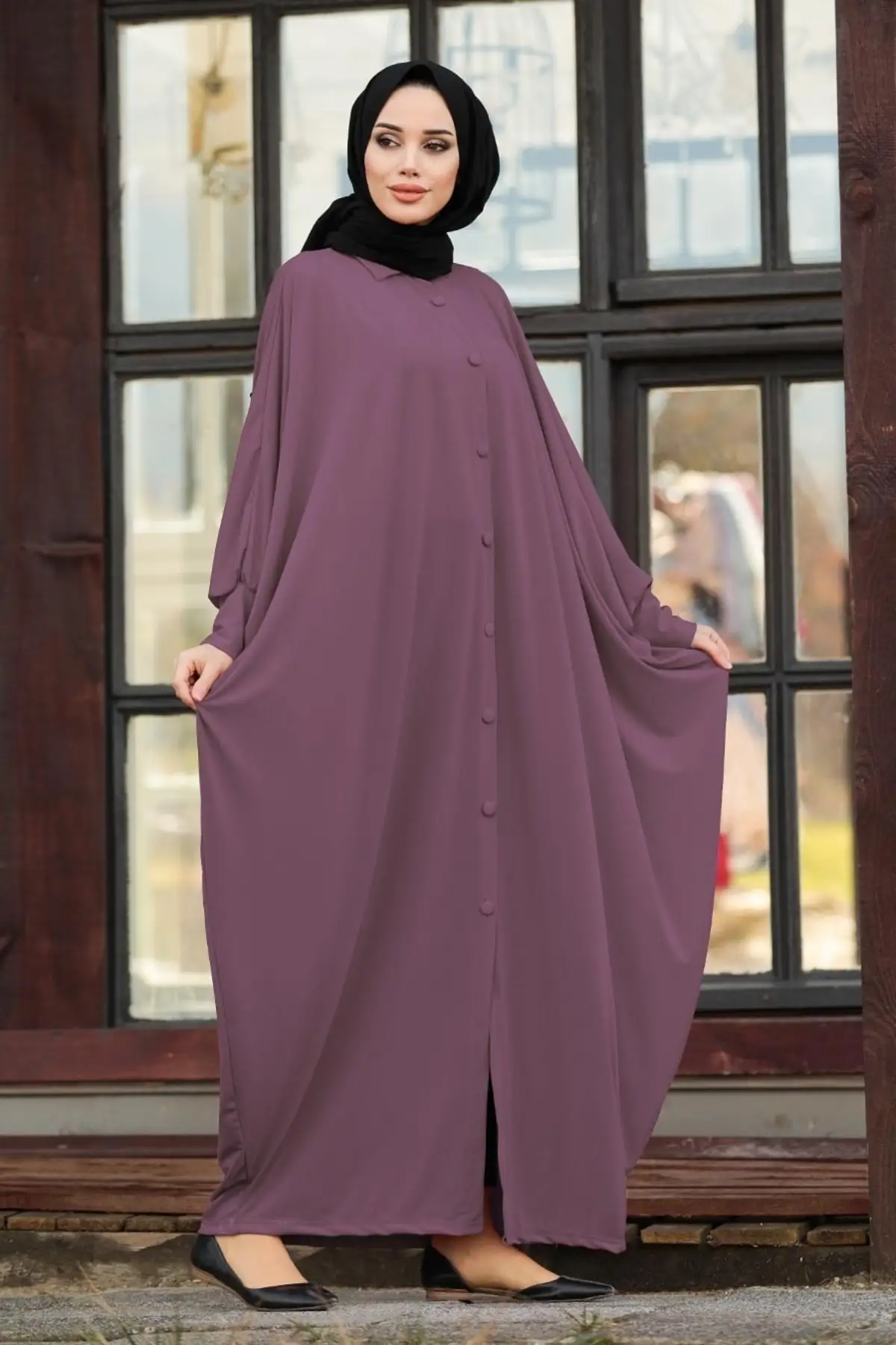 Women's Abaya Front Button Bat Sleeve Long Sandy Stylish Sweatproof New Fashion Good Quality 2022 Season