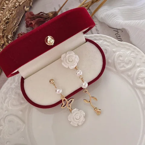 earrings 	 основа для сережек загатовки для украшений основы Модные темпераментные серьги в стиле ретро с цветком розы, Длинные асимметричные женские серьги из серии Sen с жемчугом и розой, красивый подарок для друга