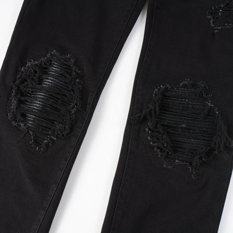 High Quality Streetwear Fashion Black Ripped Jeans Y2k Skinny Slim Fit Hip Hop Denim Trousers Casual Jeans for Men Jogging Homme