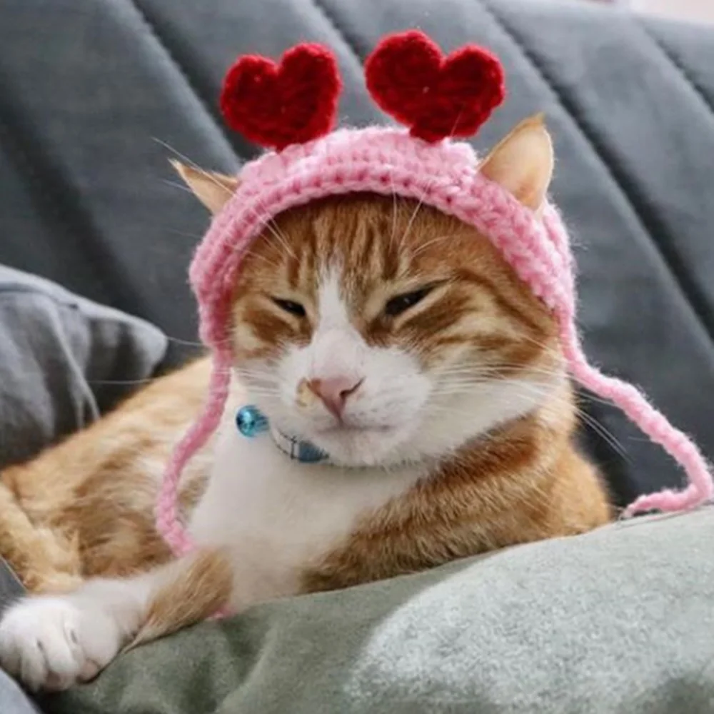 

Pet Cat Headwear Knitted Two Love Headgear Pet Birthday Dress Up Dog Hats Cat Accessories Pets Dogs Birthdays Gift Cats Supplies