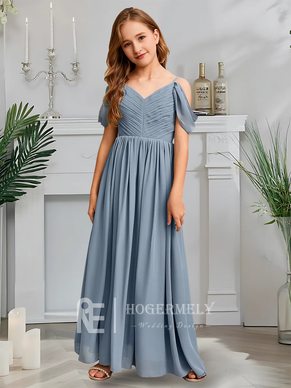 Платье подружки невесты с открытыми плечами синее платье цветочным узором для