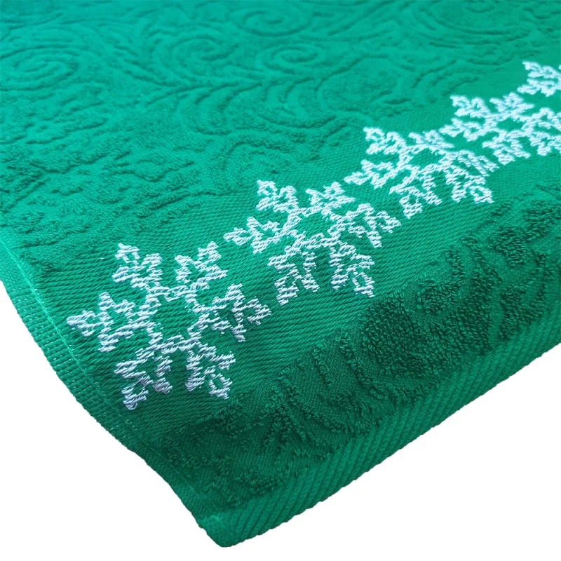 Махровое полотенце Вышний Волочек - Снежинка темно-зеленая, Размер: 35х70