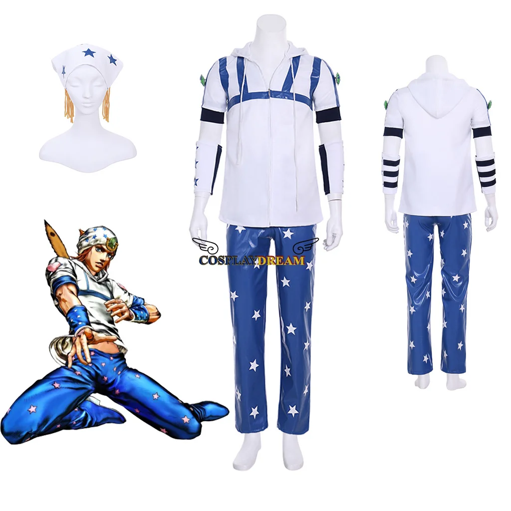 

Костюм для косплея Джонни Джоджо из аниме «Невероятные приключения Джоджо», Униформа с шапочкой для взрослых мужчин и женщин, костюмы на Хэллоуин