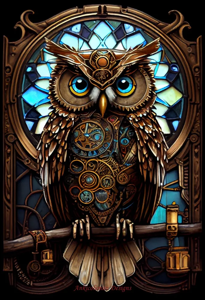 

Embroidery Counted Cross Stitch Kits Needlework - Crafts 14 CT DMC Color DIY Arts Handmade Decor - Steampunk Owl, Stained Glass