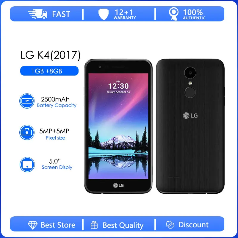 

Восстановленный Оригинальный разблокированный мобильный телефон LG K4 (2017) M160 5,0 дюйма четырехъядерный 8 ГБ 1 ГБ ОЗУ 5 Мп Wi-Fi