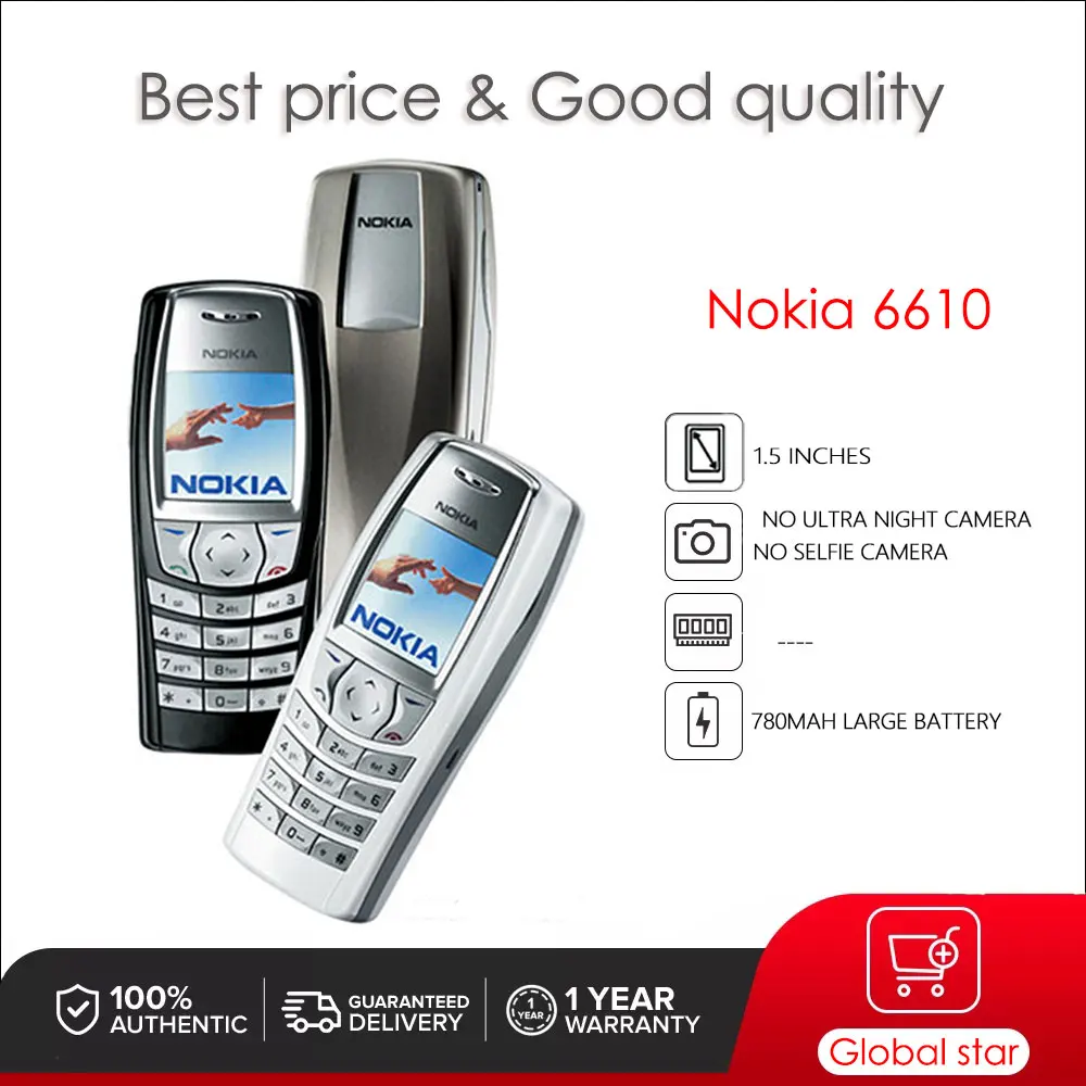 

Nokia 6610 Original Unlocked 2G 1.5 inch Removable Li-Ion 780 mAh battery mobile phone
