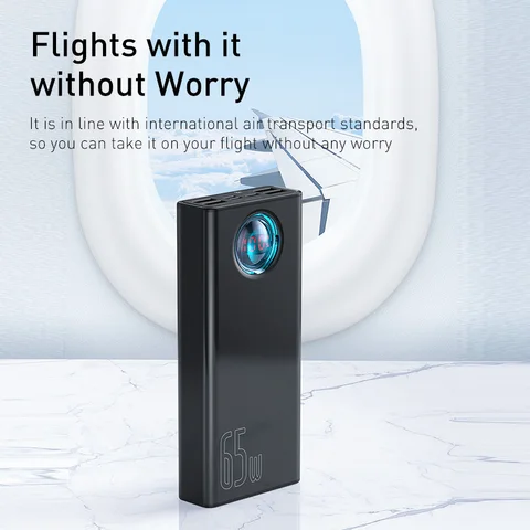 Power Bank Baseus 65W 30000mAh PD Быстрая Зарядка FCP SCP Портативное Внешнее Зарядное Устройство Для Смартфонов Ноутбуков