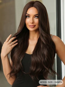 EASIHAIR Long Dark Brown Synthetic Wigs for Women Middle Part Body Wavy Daily Cosplay Hair Natural Wig Heat Resistant Fake Hair