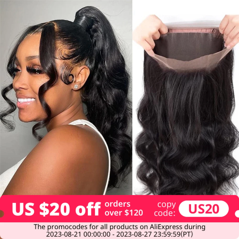 360 Lace Frontal Closure Only Brazilian Body Wave Remy Closure Pre Plucked With Baby Hair 150% 8-22 Inch Natural Black For Women
