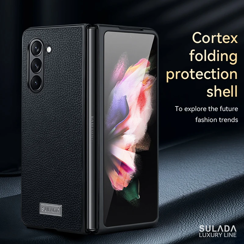 

Luxury Lychee Texture Leather Case For Samsung Galaxy Z Fold4 (2022) Fold5 (2023) New Phone Cover Elegant Business Stylish