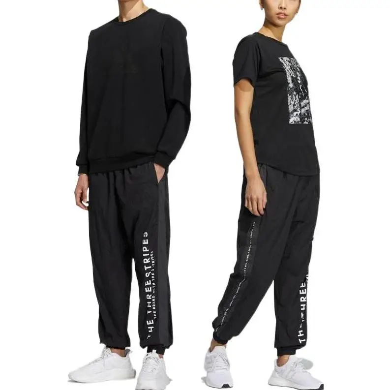 Повседневные брюки Adidas в полоску с буквенным принтом низ унисекс черный IA9422