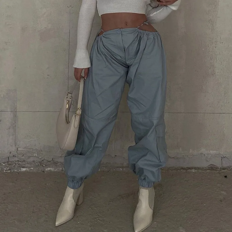 

Y2K Clothes Baggy Pant Flap Pocket Drawstring Waist Cargo Pant Vintage Korean Fashion Vacation Streetwear Trouser Trend Overalls