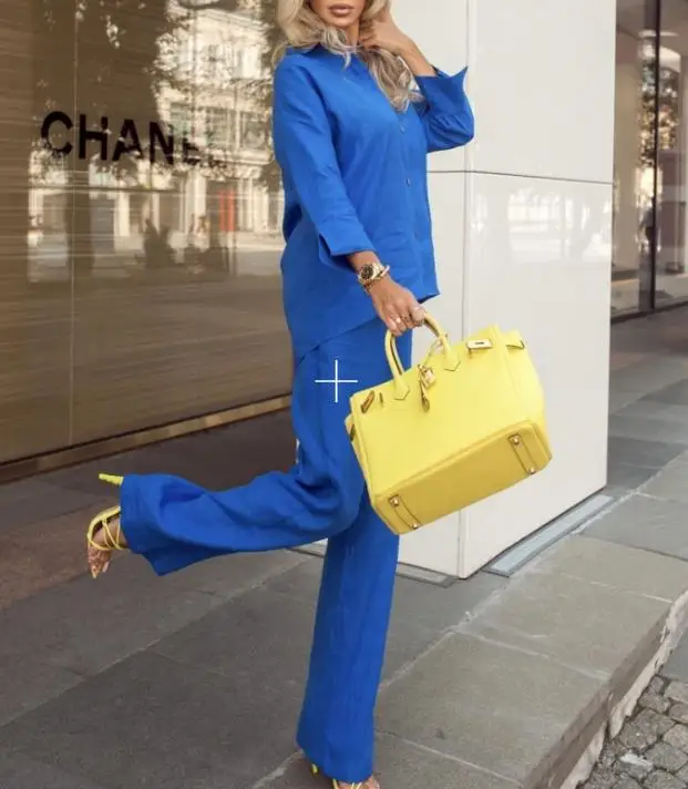 Женские комплекты из 2 предметов блузка и длинные брюки ярко-розового синего