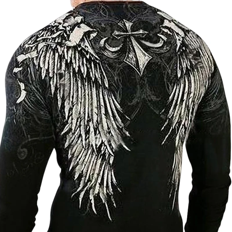 Мужская футболка с принтом крыльев в готическом стиле Винтажная панк уличная
