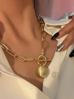 flashbuy trendy gold color chain necklace for women statement alloy metal big ball pendant necklace jewelry
