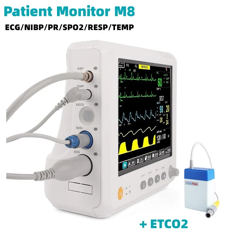 

Vital Signs Monitor with ETCO 8 inch screen Human/Vet use portable 6-parameter monitor ECG/NIBP/PR/SPO2/RESP/TEMP
