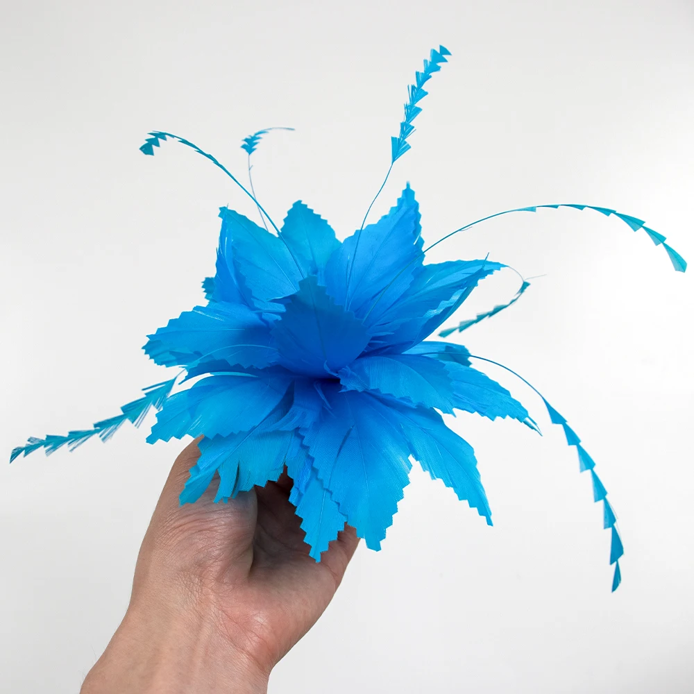 Красивая шляпа-чародей синие перья цветок брошь для волос заколки девочек сделай