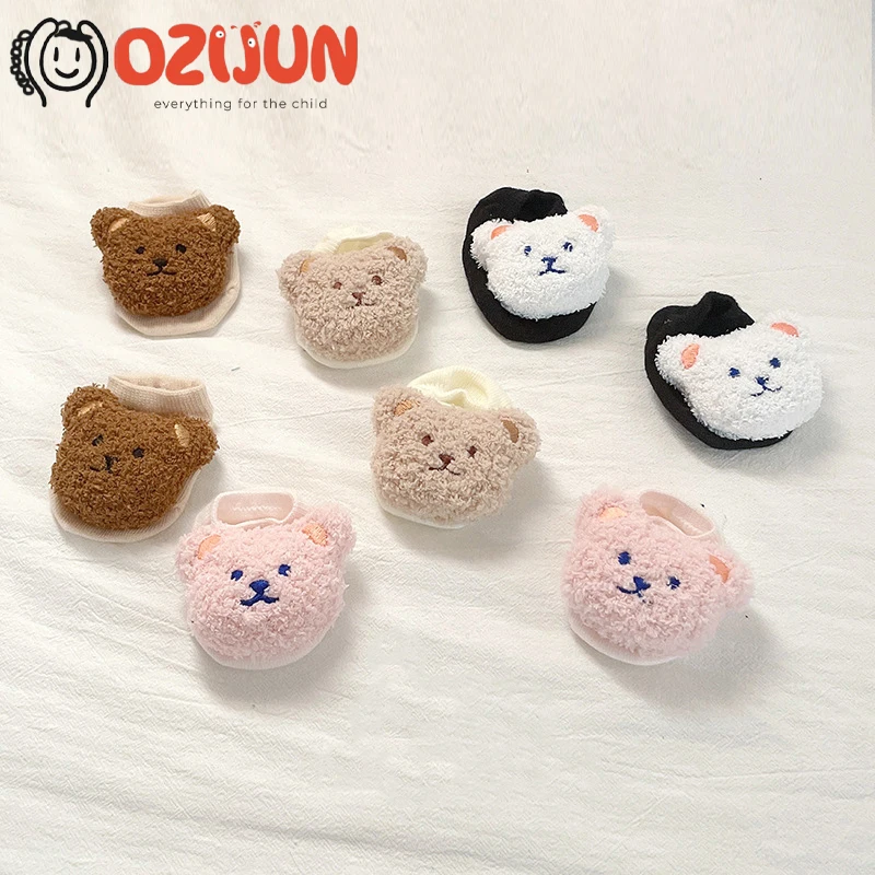 

Модные детские мягкие вязаные нескользящие носки-невидимки с головой медведя