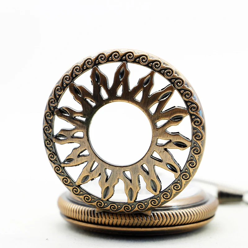Retro Mechanical Hand Pocket Watch Strap Bracelet Men's Flame Pattern Hollow Arabic Numerals Dial Fashion Pocket Fob Watch Gift