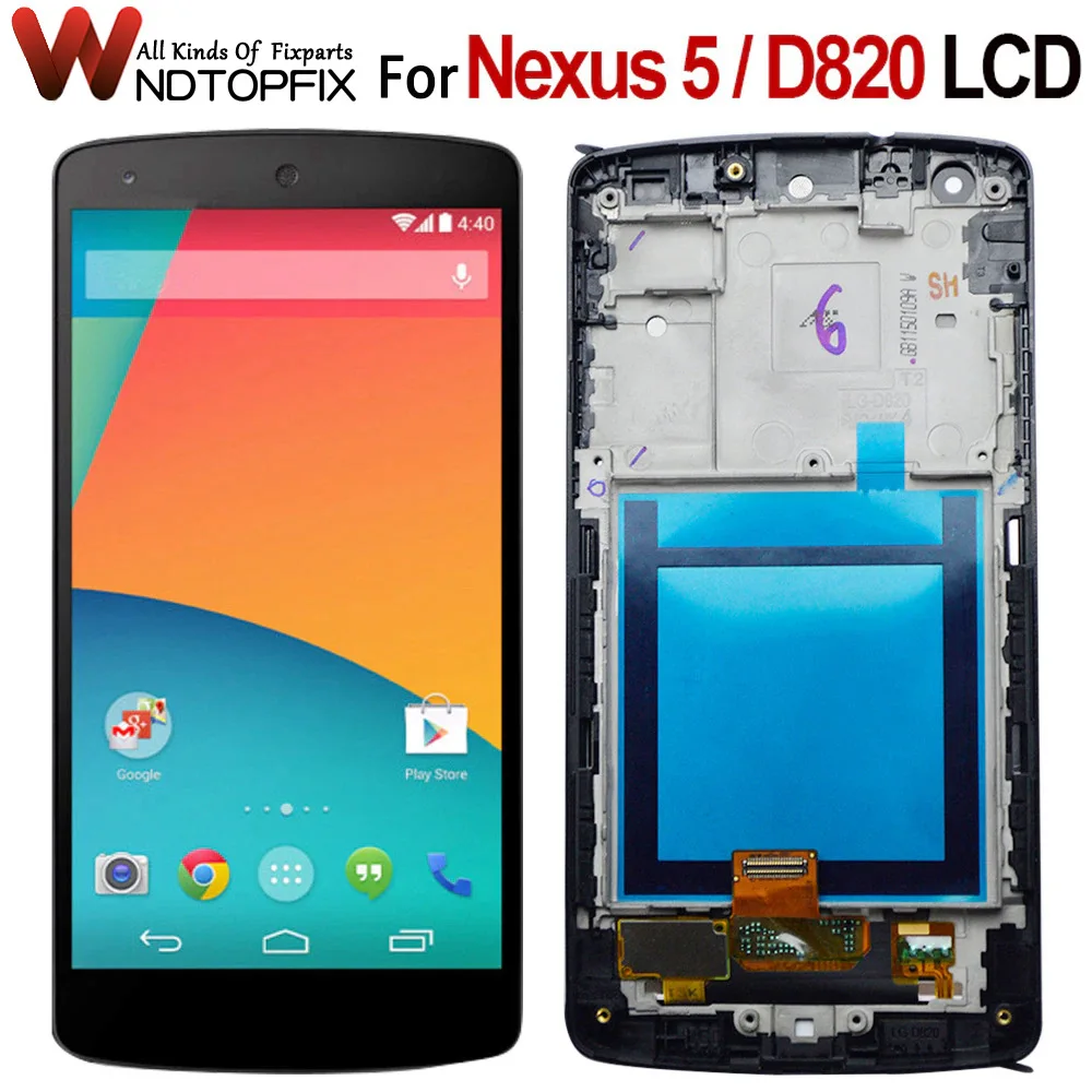 ЖК-дисплей 4,95 дюйма для LG Google Nexus 5 D820 D821, сенсорный экран с дигитайзером в сборе с рамкой для LG Nexus 5 D820, сменный ЖК-дисплей