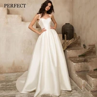 perfect elegant a line satin wedding dresses sweetheart spagetti straps open back bridal gowns custom made vestidos de novia