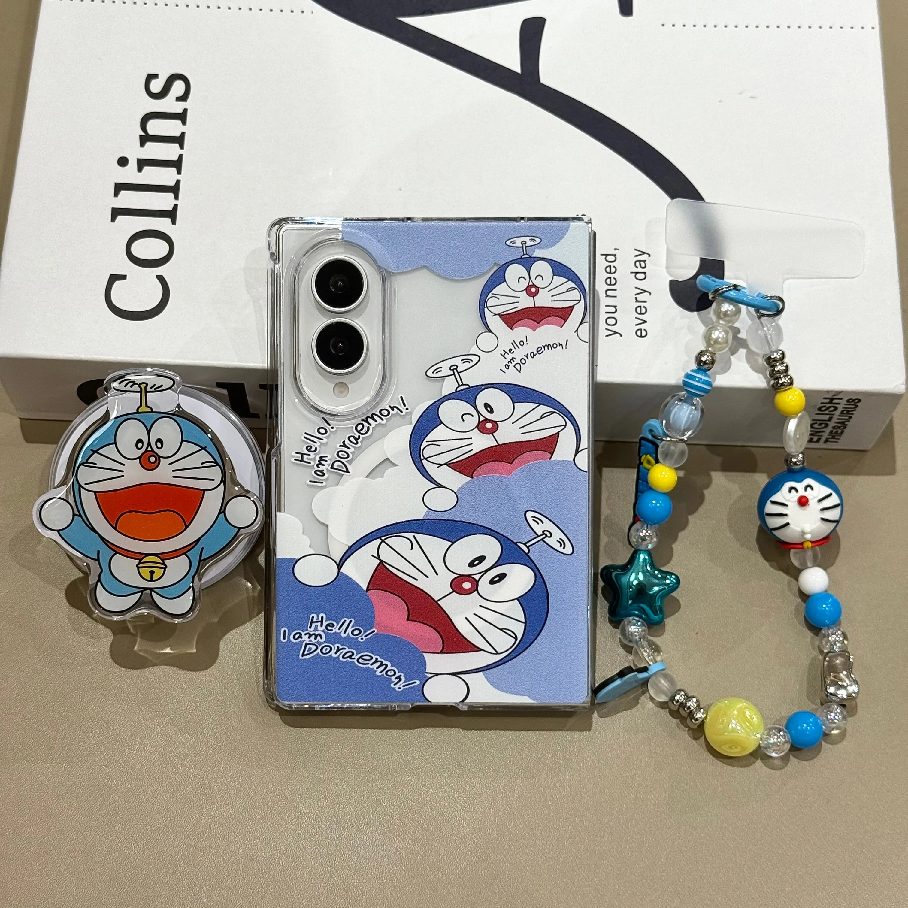 Фото Магнитный чехол для телефона Kawaii Doraemon для Samsung Galaxy Z Fold 8 Fold 3 4 5 6 7 8 Ultra с подставкой Magsafe и цепочкой, милые чехлы. №1