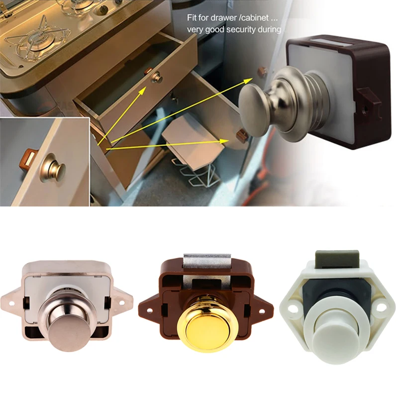 

Push Lock Button Catch Lock Cupboard Door Knob Caravan Motorhome Boat RV Cabinet Drawer Push Latch Desk Drawer Furniture Lock